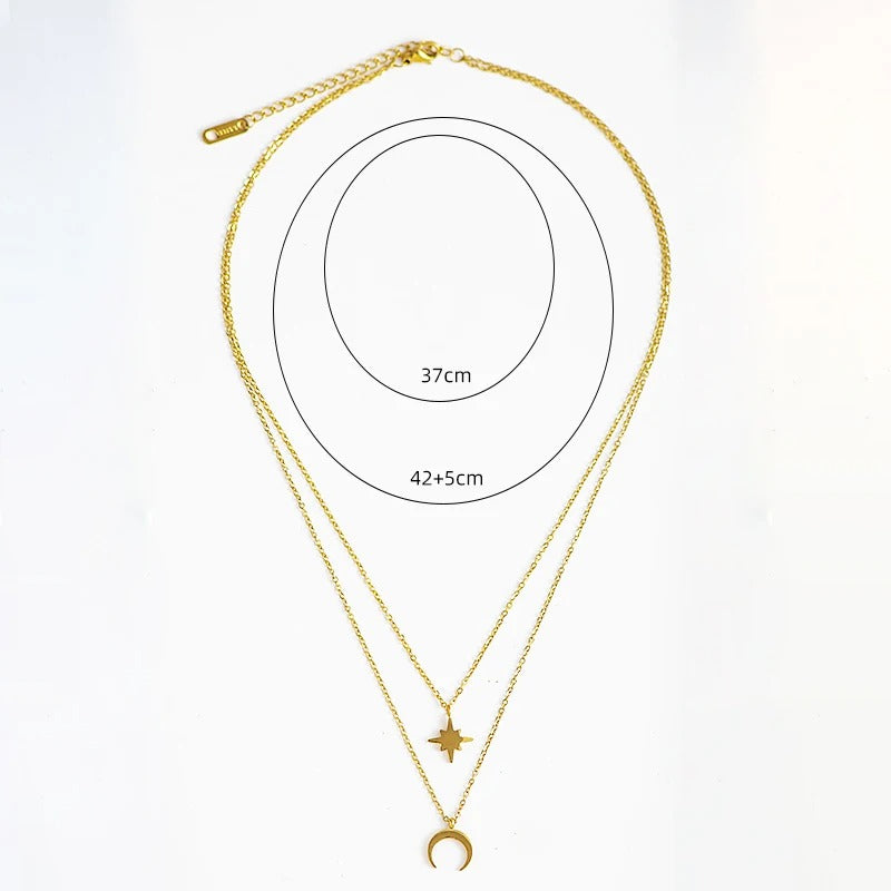 Mira - Collier superposé lune et étoile pour femme
