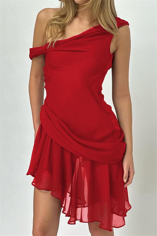 Marina One-Shoulder-Chiffon-Minikleid