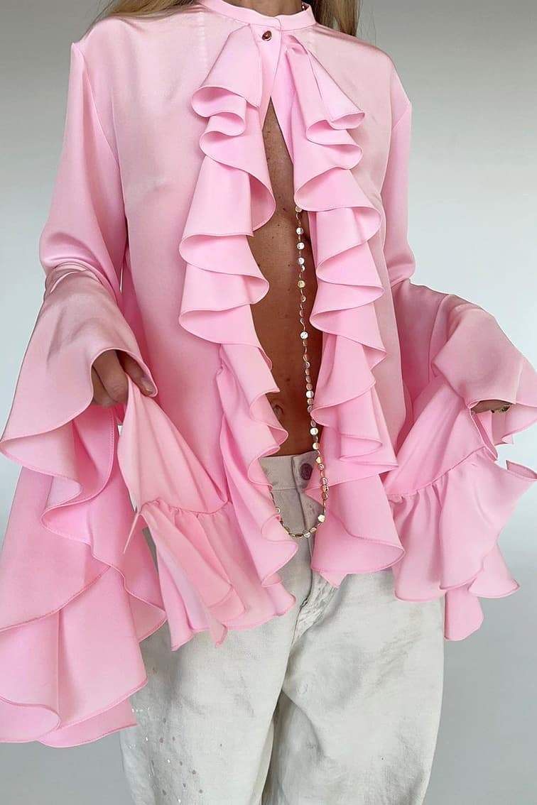 Michelle Halbtransparente Rüschenbluse
