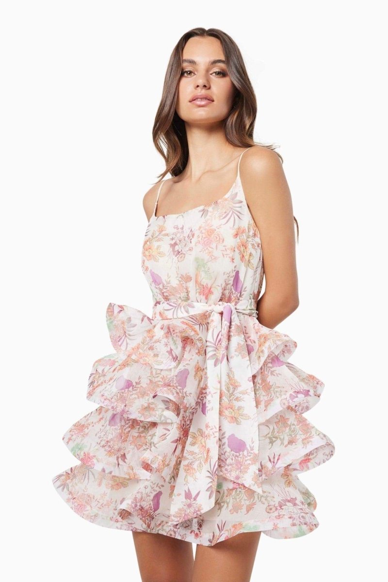 Monica Minikleid mit Rüschen und Blumendruck