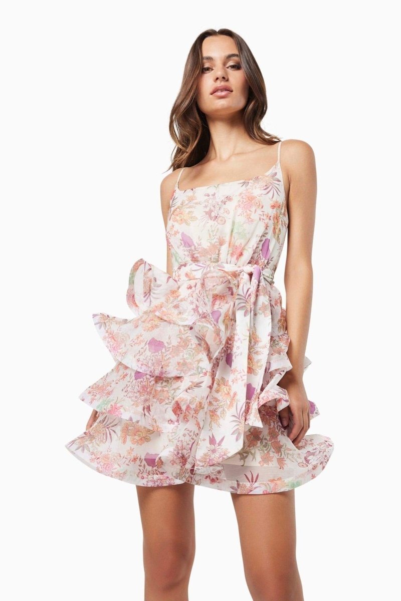 Monica Minikleid mit Rüschen und Blumendruck