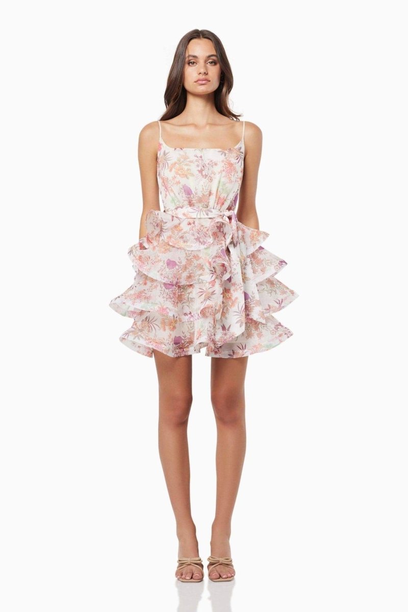 Monica Minikleid mit Rüschen und Blumendruck