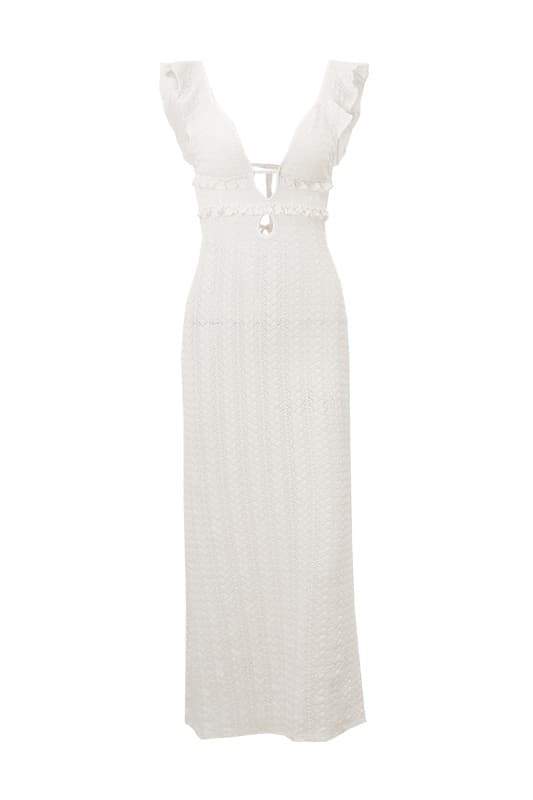 Muriel – Maxi-Strickkleid mit Rüschen und Cut-outs