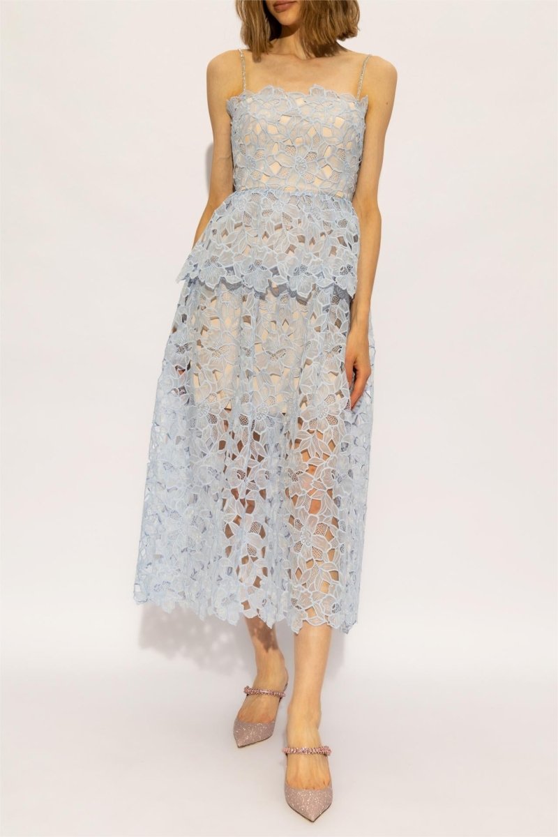 Ophelia – Gestuftes Midi-Camisole-Kleid aus Spitze