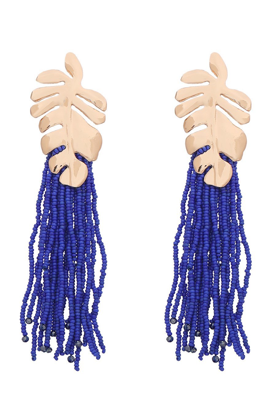 Boucles d'oreilles à pompon en perles de feuilles de palmier