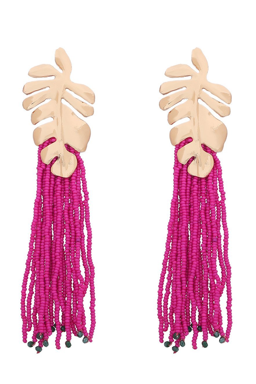 Boucles d'oreilles à pompon en perles de feuilles de palmier