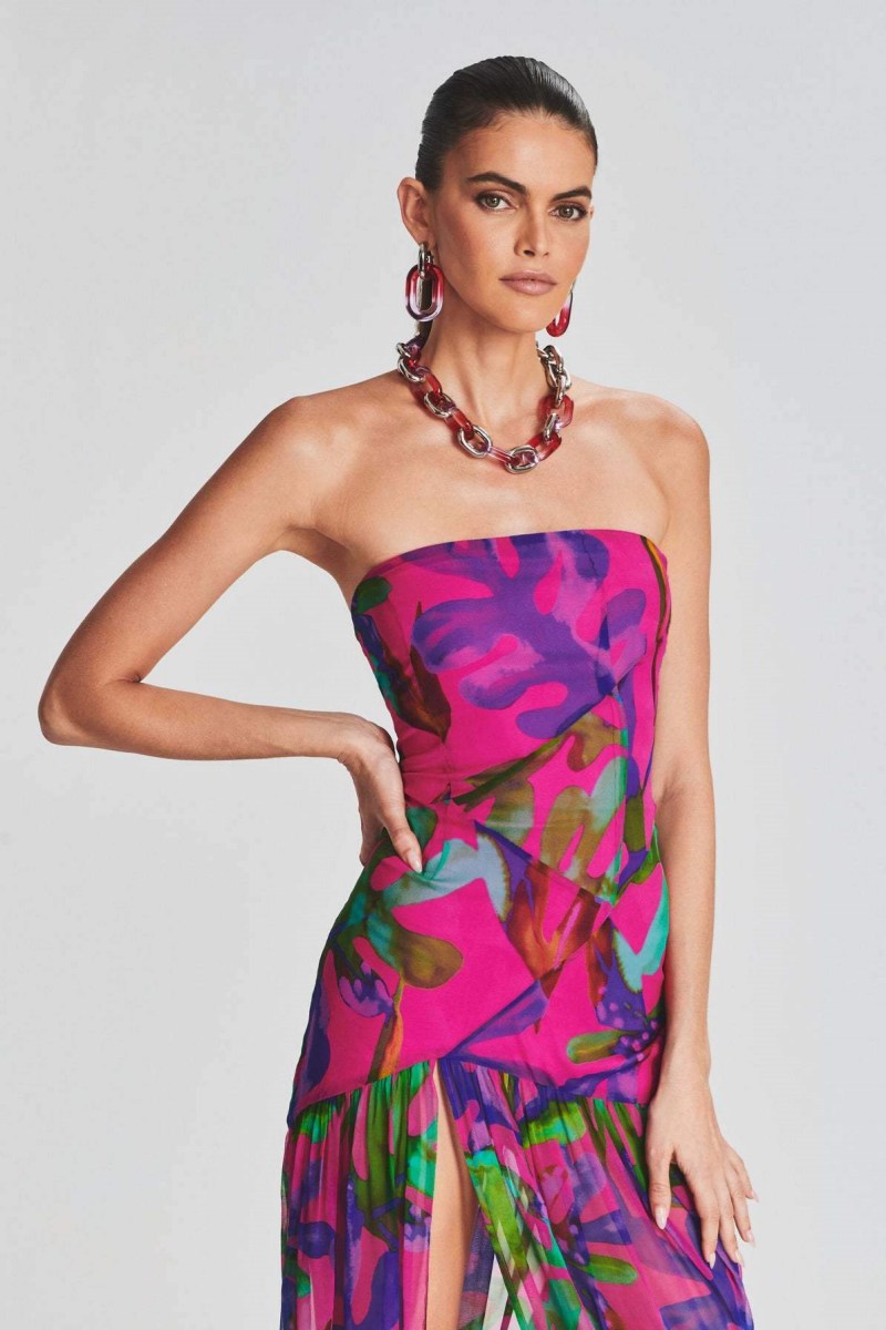 Trägerloses Maxikleid mit Schlitz und Print „Pam“