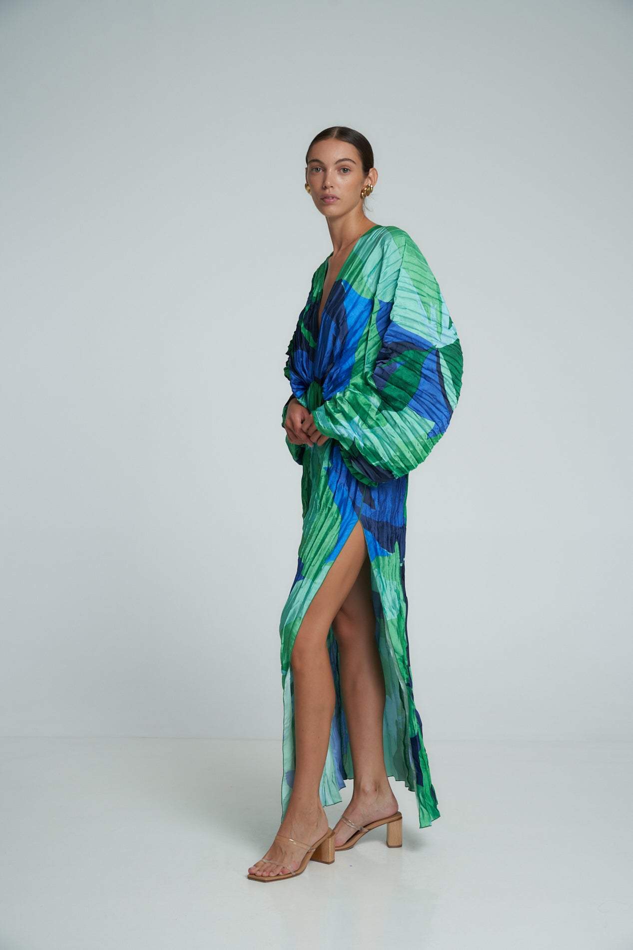 Pamela Bedrucktes, plissiertes Maxikleid