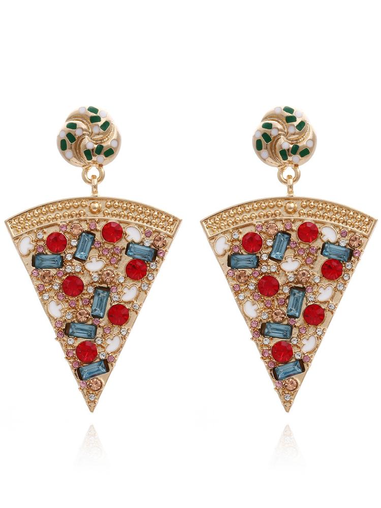 Boucles d'oreilles avec pendentif pizza et strass