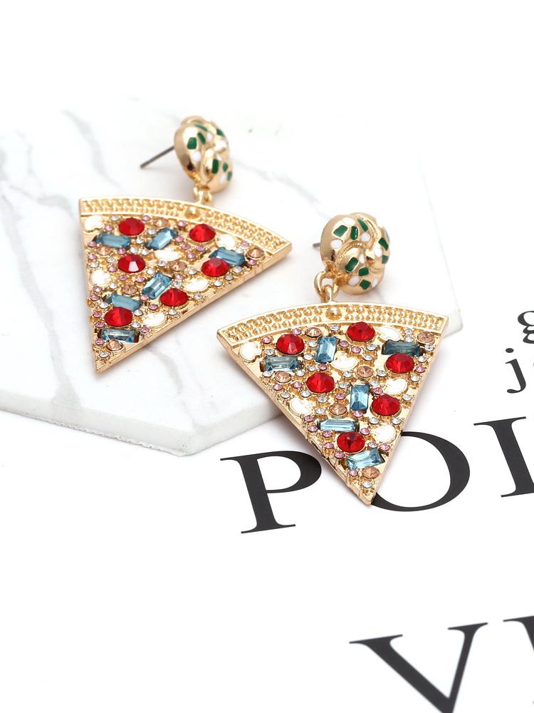 Boucles d'oreilles avec pendentif pizza et strass