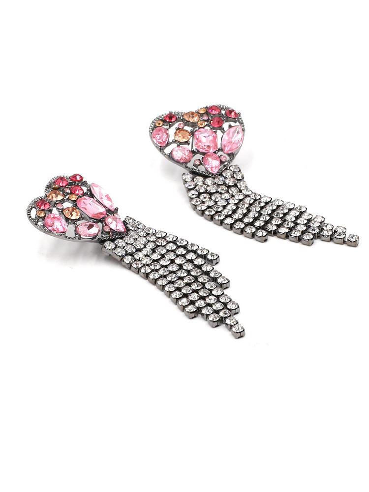 Boucles d'oreilles avec cœur puzzle et pompon en strass