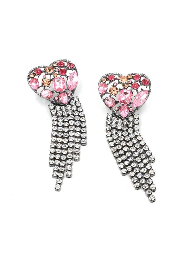 Boucles d'oreilles avec cœur puzzle et pompon en strass