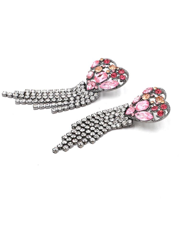 Boucles d'oreilles avec cœur puzzle et pompon en strass