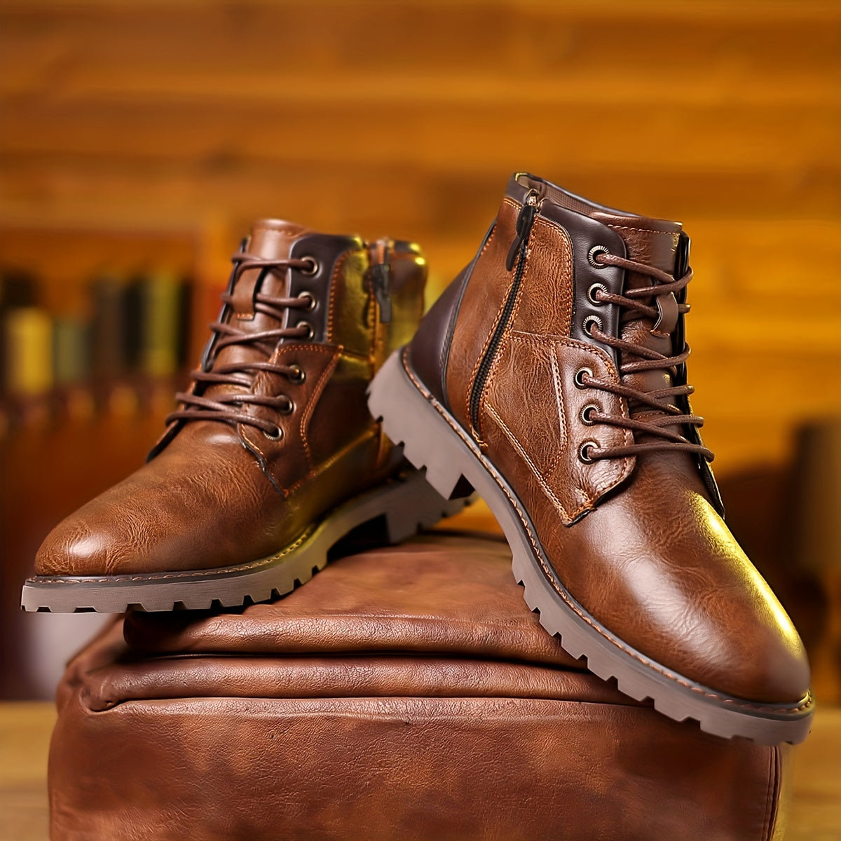 Mats - Herren Lederstiefel mit Reißverschluss