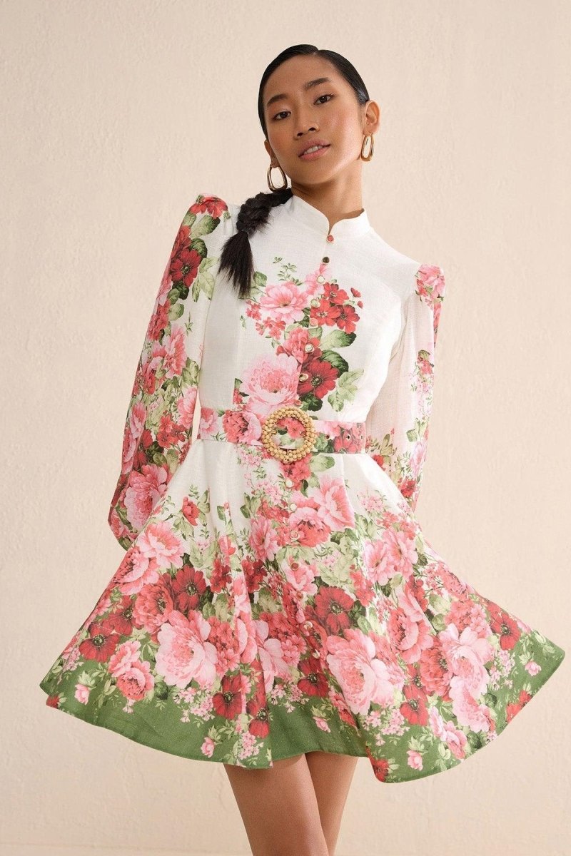 Renata – Midikleid mit Blumenmuster und Ballonärmeln