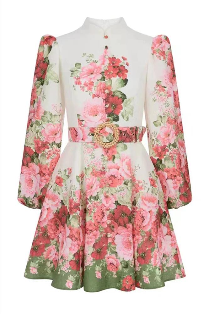 Renata – Midikleid mit Blumenmuster und Ballonärmeln