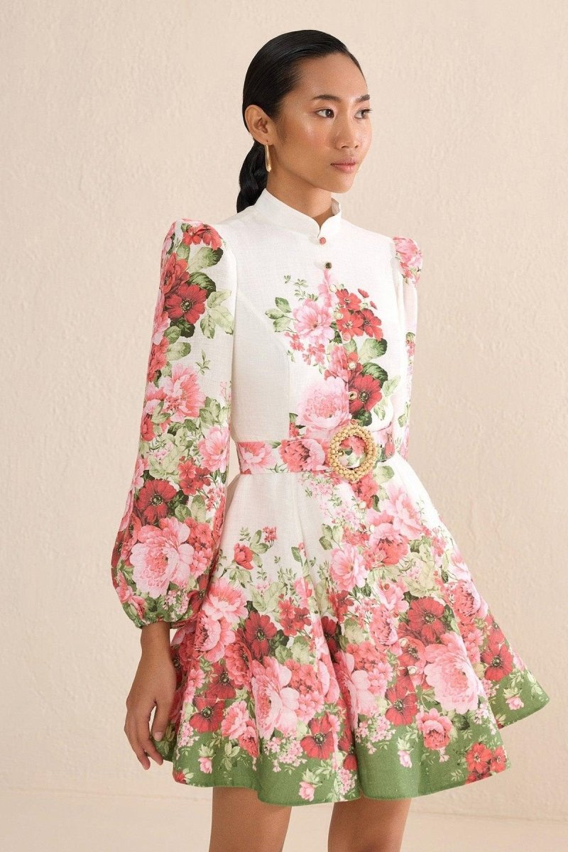 Renata – Midikleid mit Blumenmuster und Ballonärmeln