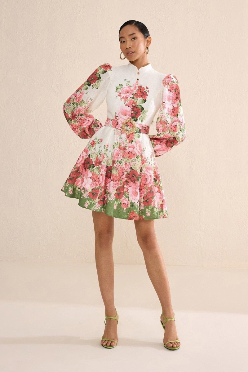Renata – Midikleid mit Blumenmuster und Ballonärmeln