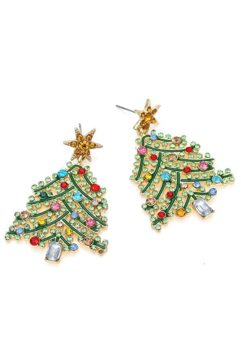 Boucles d'oreilles avec pendentif sapin de Noël et strass
