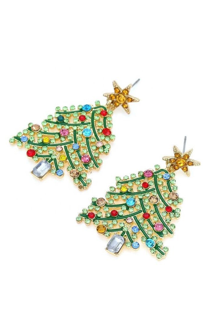 Boucles d'oreilles avec pendentif sapin de Noël et strass
