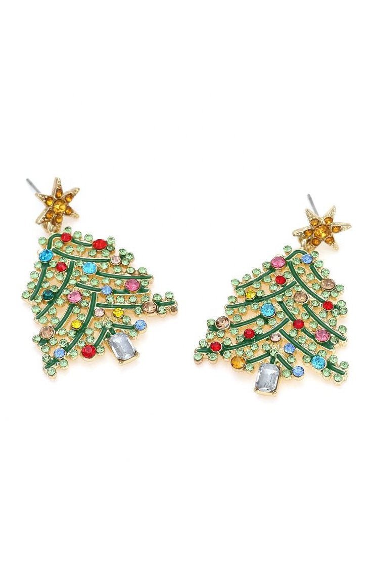 Boucles d'oreilles avec pendentif sapin de Noël et strass