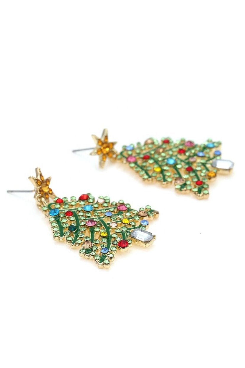 Boucles d'oreilles avec pendentif sapin de Noël et strass