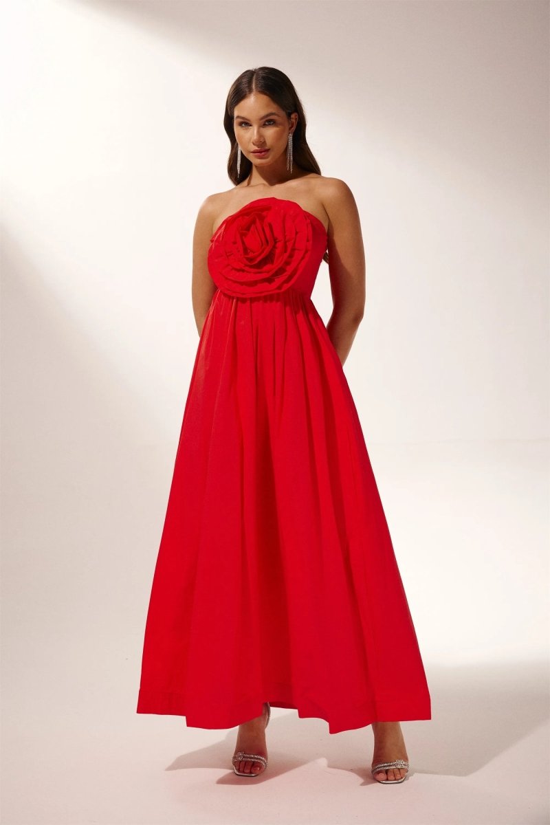 Trägerloses Maxikleid mit Blumenmuster