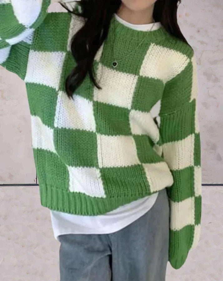 Delilah - pull femme en maille à carreaux
