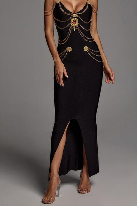 Setlla – Midikleid mit V-Ausschnitt und Metallverzierung