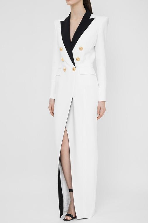 Silas – Robe blazer style smoking maxi aux couleurs unies