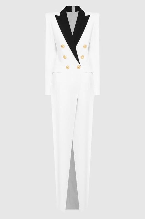 Silas – Robe blazer style smoking maxi aux couleurs unies