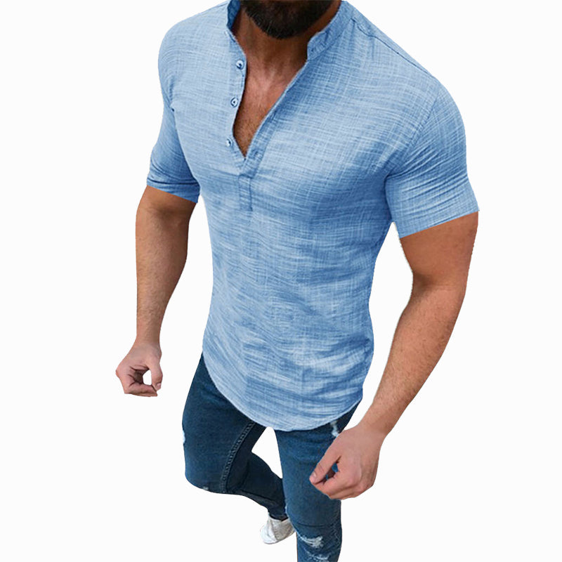 Chemise ample en lin uni pour homme avec boutons