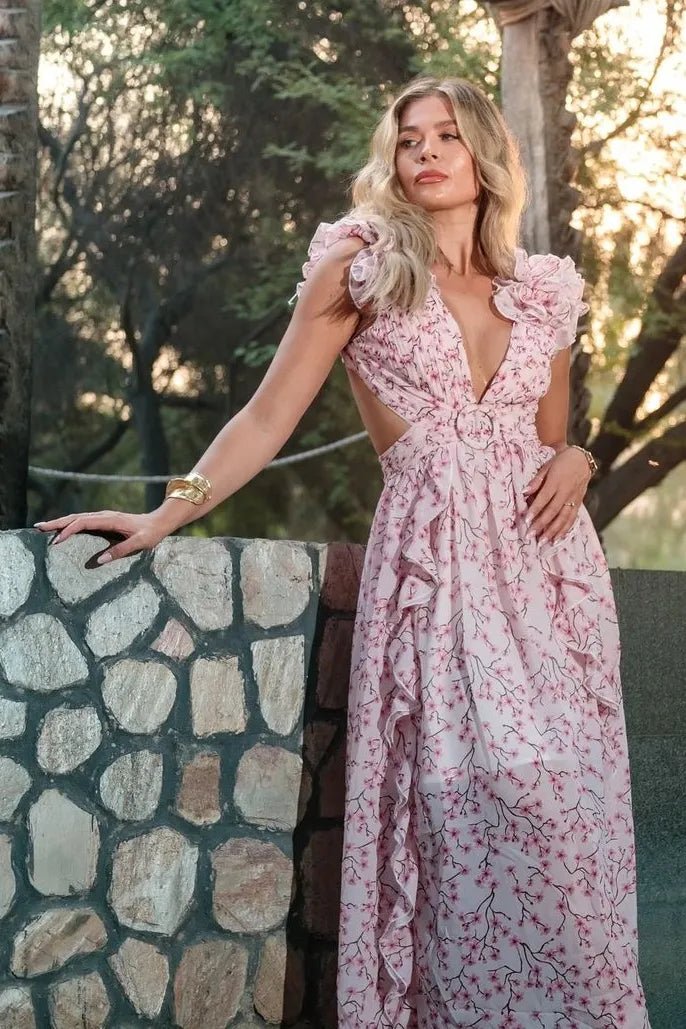 Maxikleid „Suzanne“ mit Blumenmuster und Cut-outs