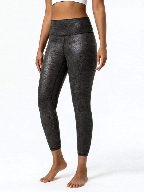 Pantalon de yoga hautement élastique en cuir texturé 
