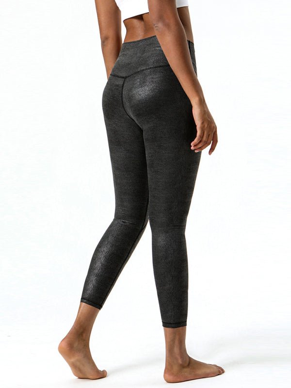 Pantalon de yoga hautement élastique en cuir texturé 