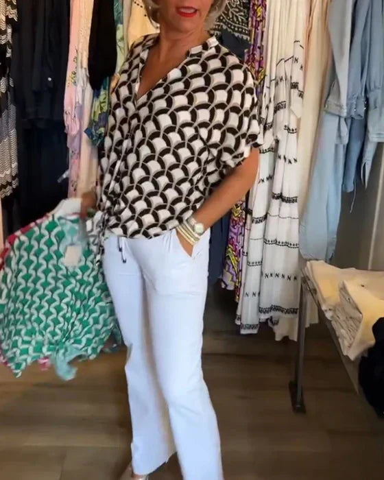 Mirabelle™ - Lässiges Top mit Druck und V-Ausschnitt