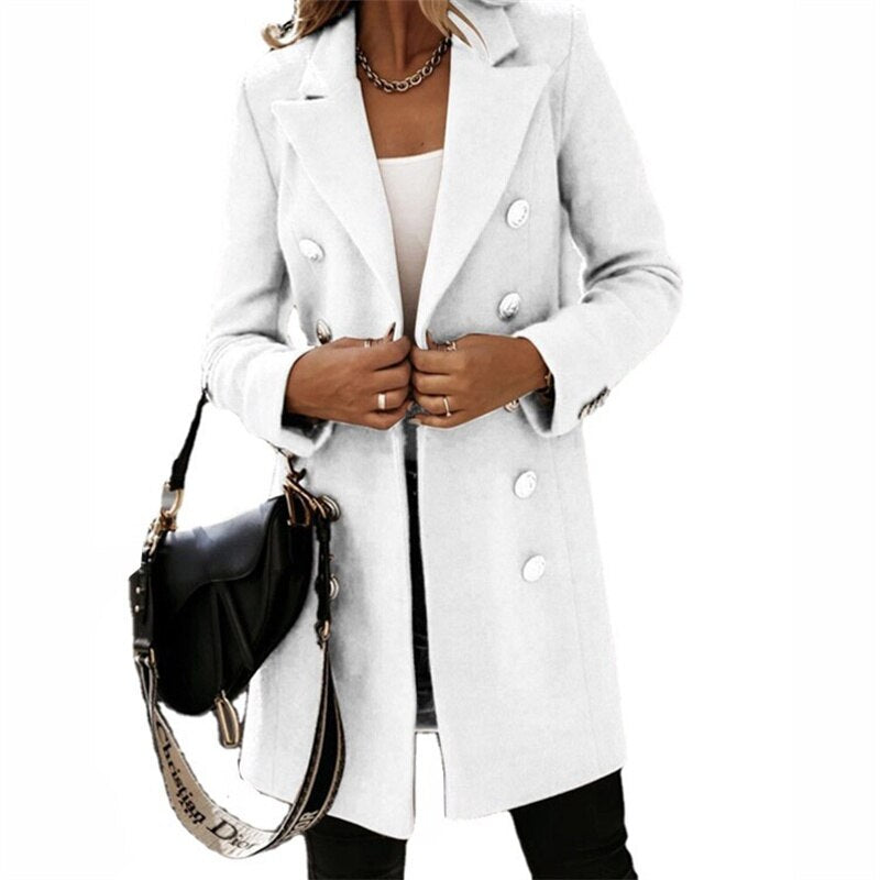manteau en laine | Trench-coat long élégant aspect laine avec boutons