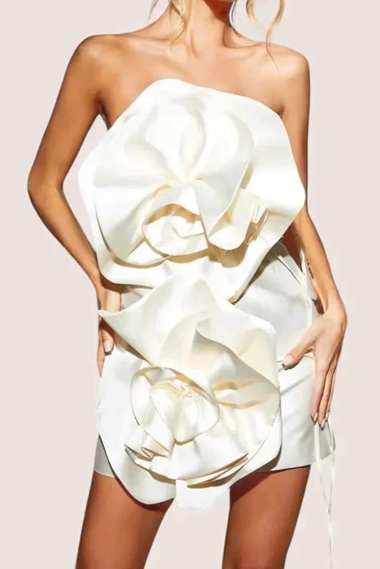 Trägerloses Minikleid mit Venusblumen-Print