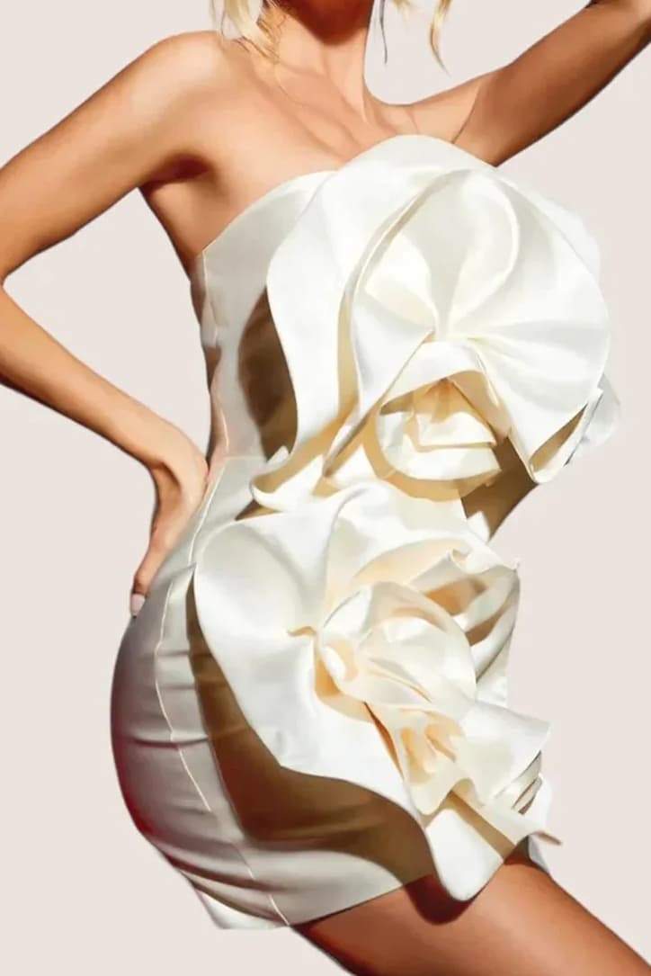 Trägerloses Minikleid mit Venusblumen-Print