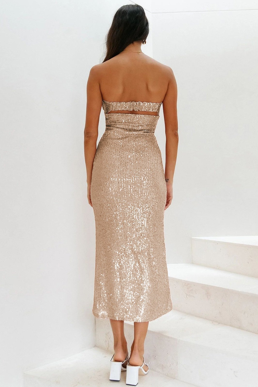 Trägerloses Midikleid „Venus“ mit Pailletten