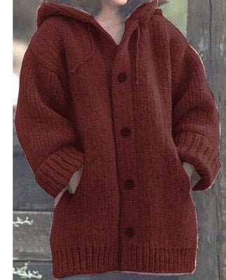WOLFF Hutkragen Schlichte, locker sitzende, langärmelige Strickjacke