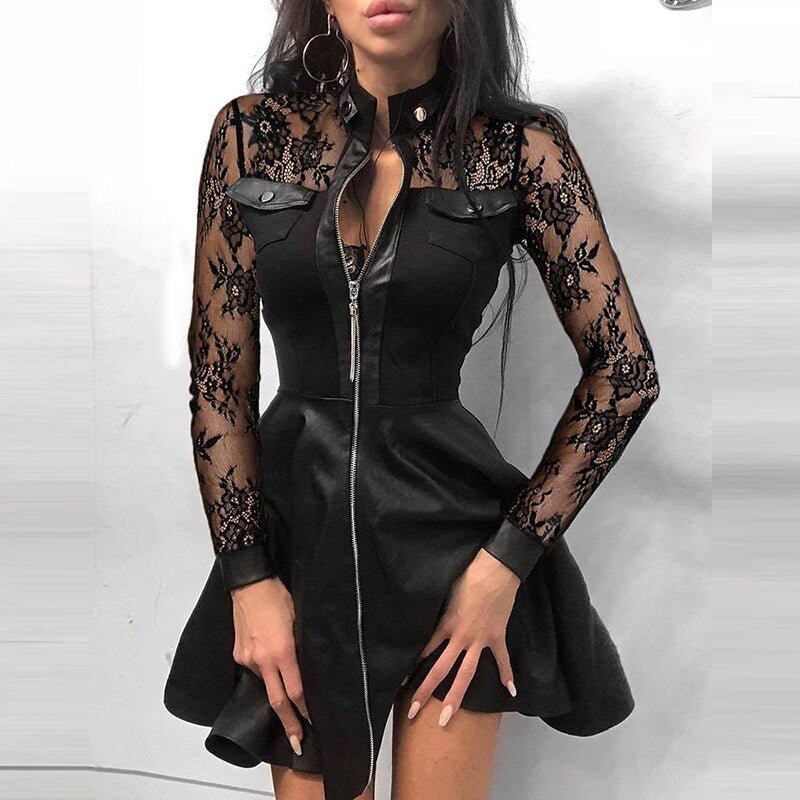 Esperanza - Leder-Reißverschluss Minikleid