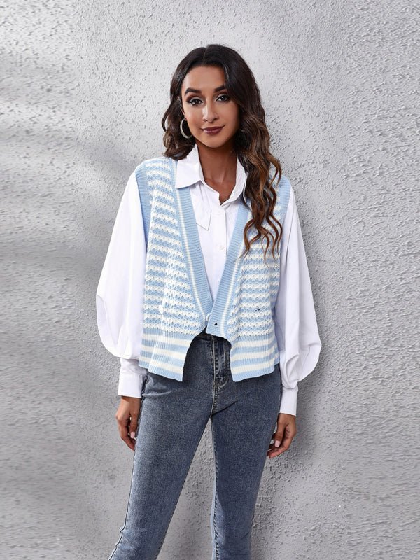 Gestreifter Damen-Strickjackenpullover